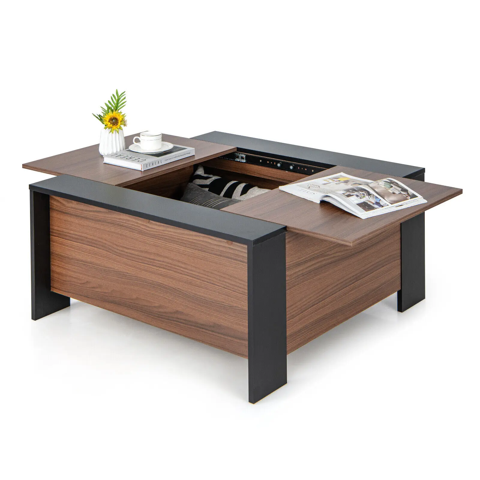 GOFLAME 92cm Coffee Table w/Sliding Top Square Center Table Extendable Cocktail TeaTable