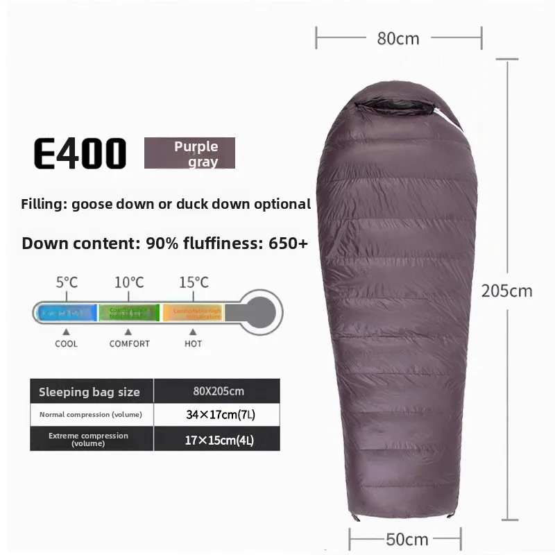 Outdoor  Re-attachable Camping Down Waterproof Simple Envelope Warm Comfortable Temperature Ultra Lightweight Nylon Sleeping Bag