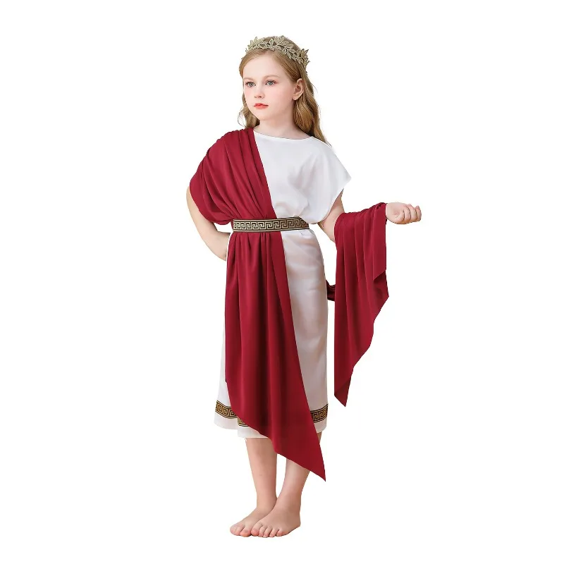 Kids Roman Toga Costume Greek Mythology White Robe Unisex Carnival Performance Wear