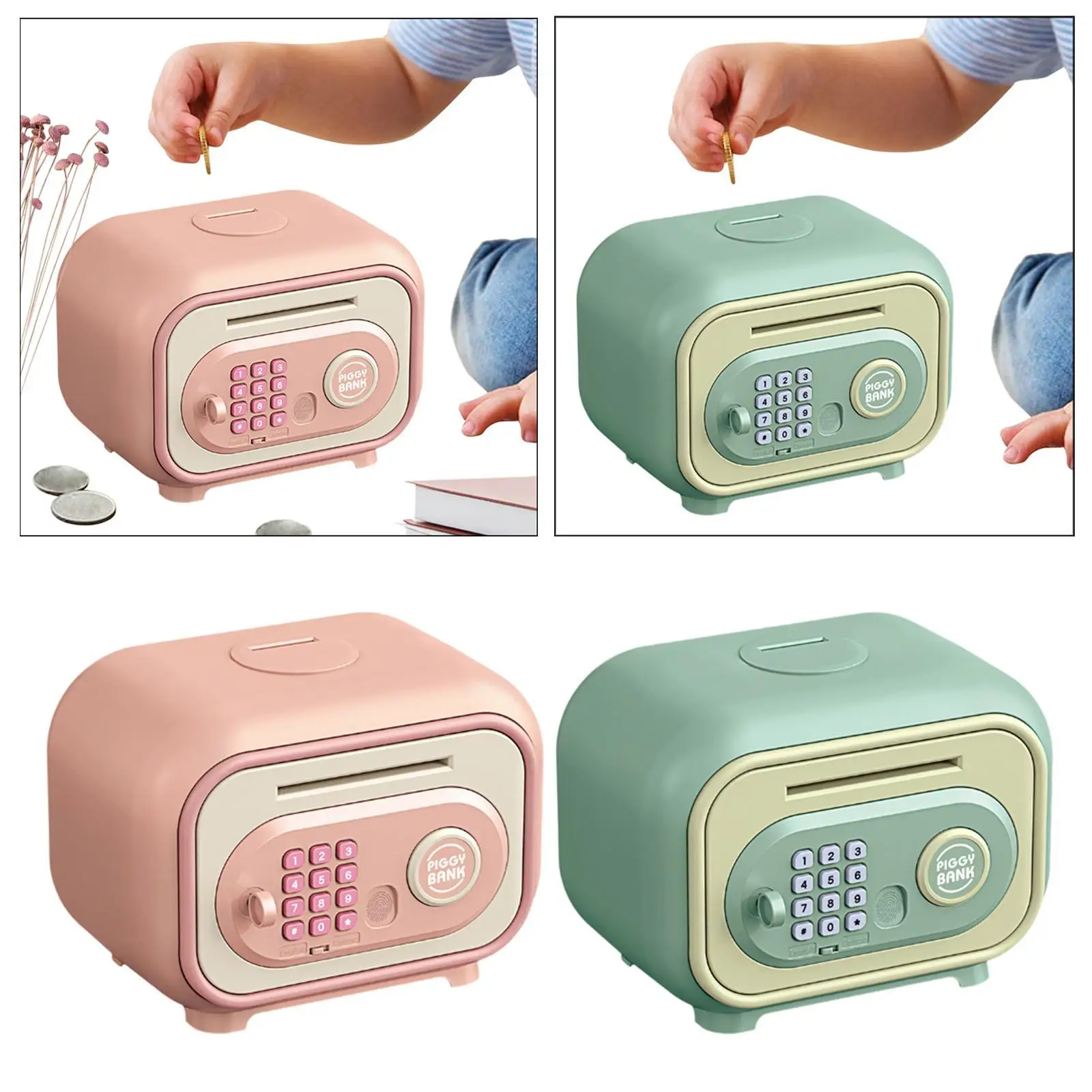 Electronic Piggy Banks Saving Money Automatic Roll Double Mode Fingerprint Password for Kids Children Age 3-8 Years Girls Boys