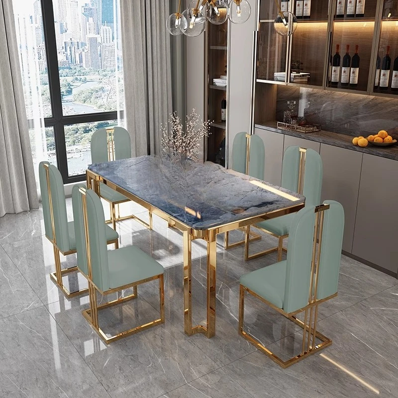 Dining table and chair combination rectangular simple postmodern high-end household rock slab table