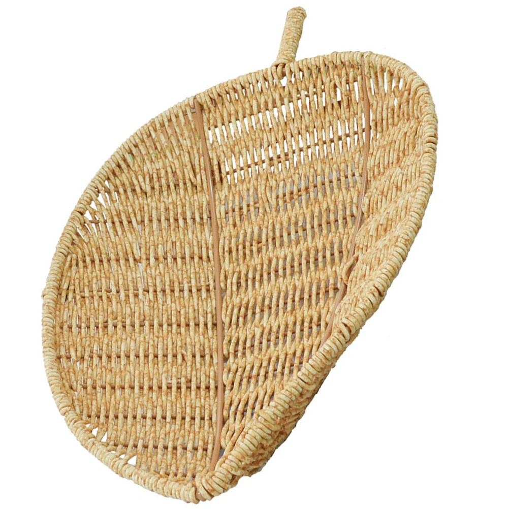 

Imitation Rattan Plate Plastic Reusable Sundries Basket Woven Design Natural Rustic Look Multifunction Storage for Kitchen Fruit