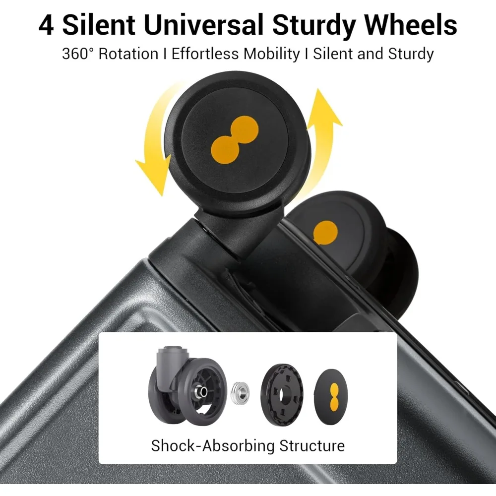 LEVEL8 حقيبة حمل بدون سحاب على الأمتعة معتمدة من شركة الطيران بإطار من الألومنيوم، حقيبة ذات هيكل صلب مع عجلات دوارة، فحص معدني