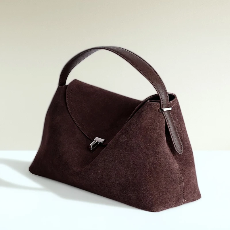 

Women's Trendy Natural Suede Leather Shoulder Bag Ladies Cow Leather Retro Underarm Bags Female Fashion Luxury Designer Handbags