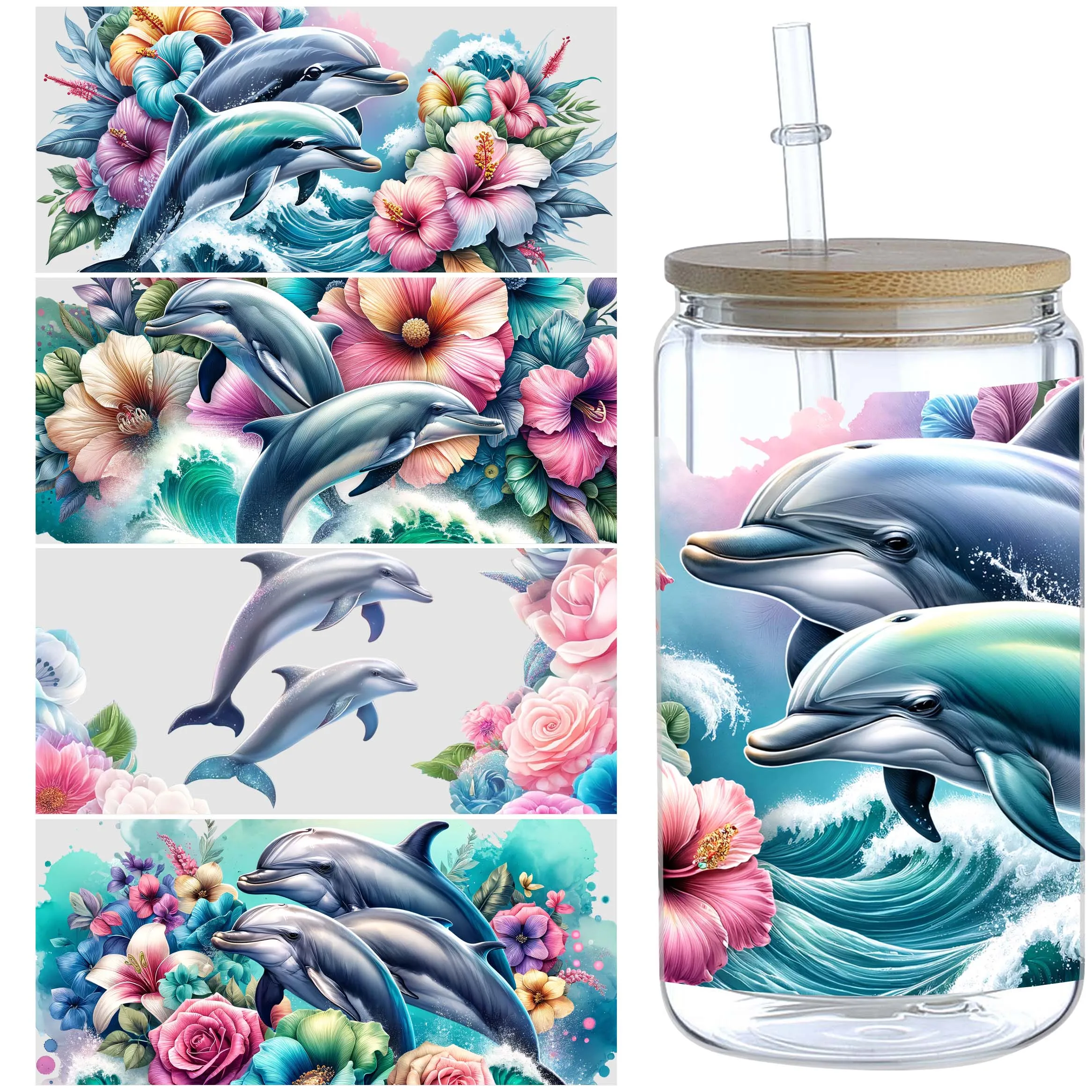 5 Sheets Dolphin UV DTF Cup Stickers for 16oz Glass, Waterproof UV DTF Stickers for 16oz Glass, DIY, Furniture, Crafts
