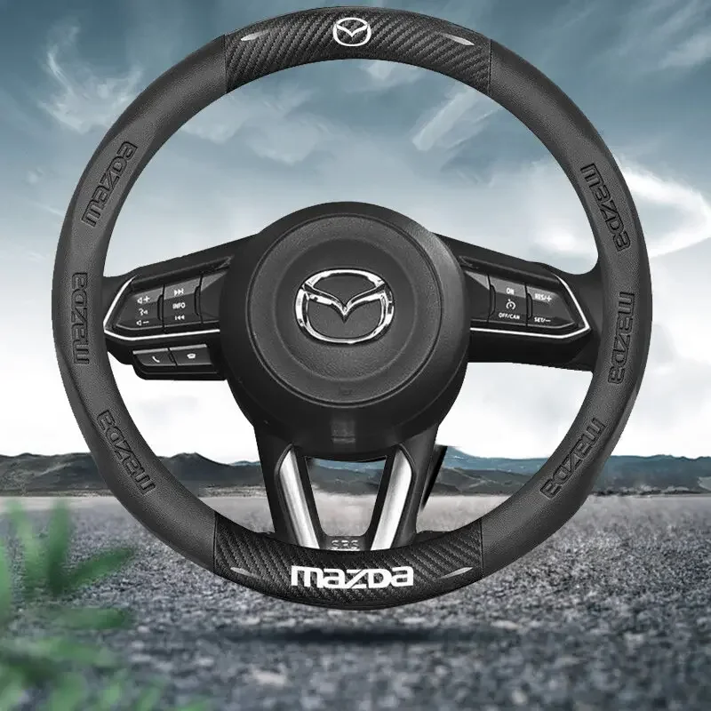 

38CM Carbon Fiber Leather Steering Wheel Cover For Mazda 2 3 CX5 CX30 CX8 CX3 Mazda2 6 5 CX9 BT50 Car Accessories