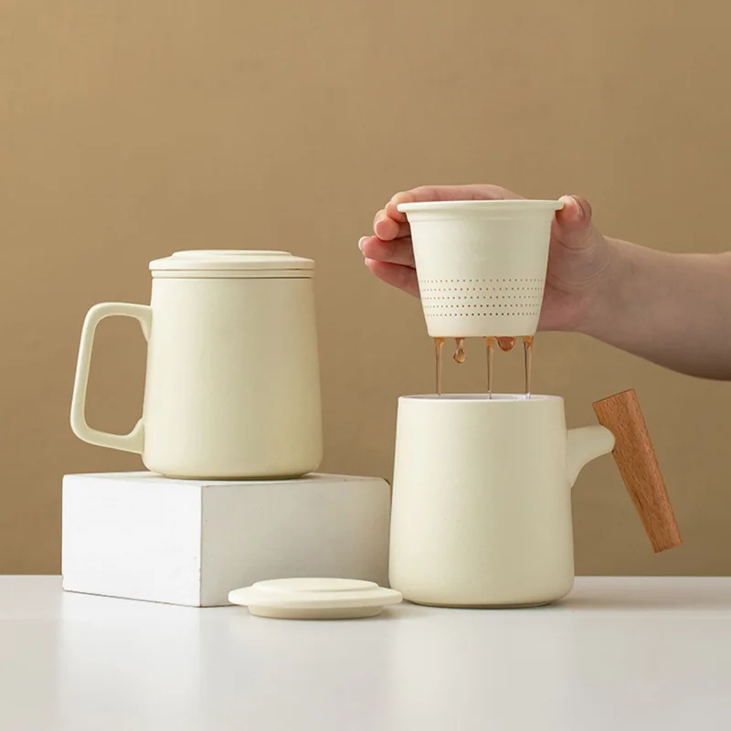 Simple Design Porcelain Separate Tea Cup With Removable Strainer, Household Office Daily Water Cup For Gift
