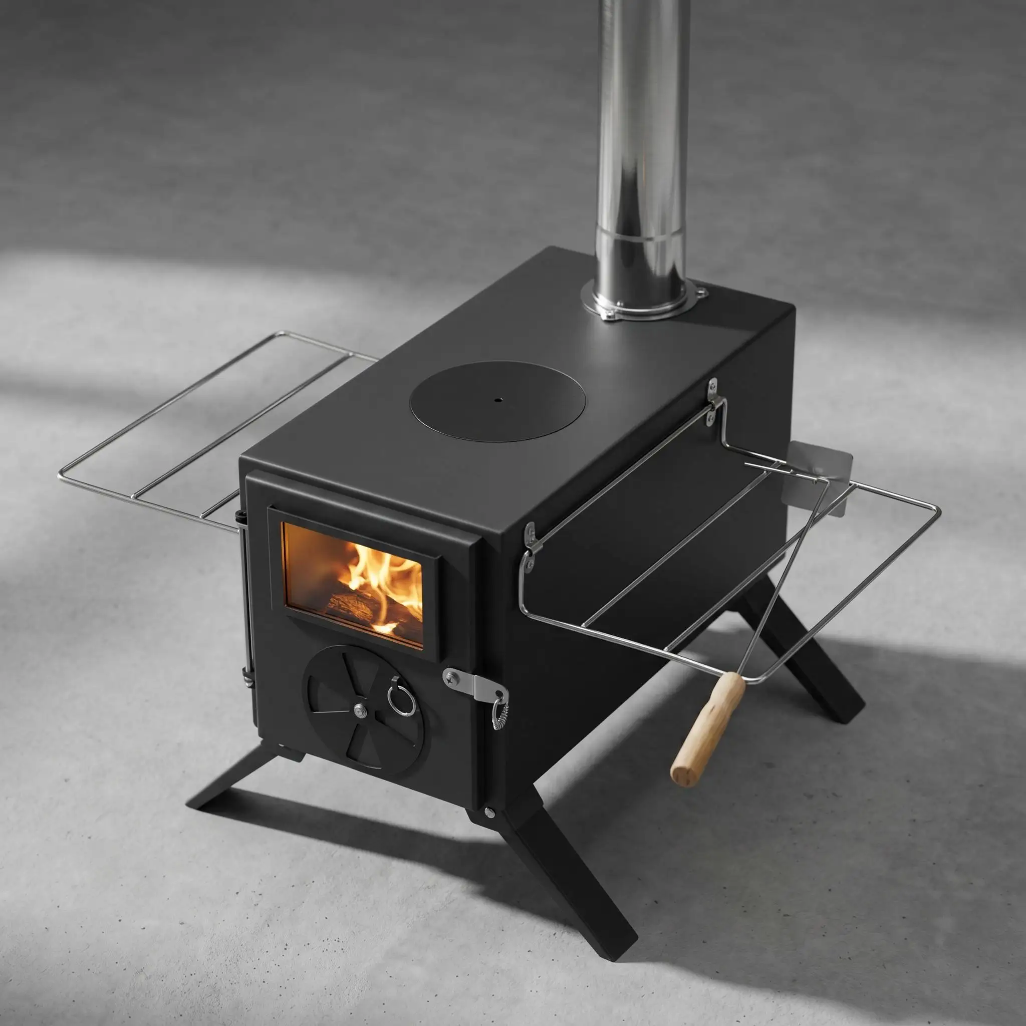 Portable Tent Wood Stove with Visual Fire Window Camping Heater