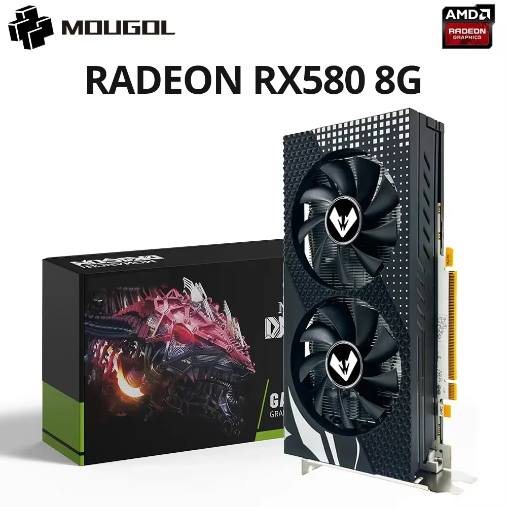 

MOUGOL Full New AMD Radeon RX580 8G Graphics Card GDDR5 Memory Video Gaming Card PCIE3.0x16 HDMI-compatible for Desktop Computer