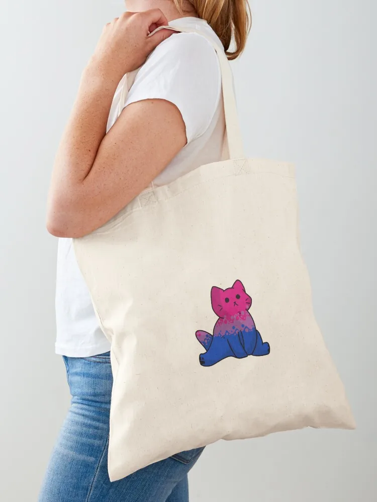 

Bi Pride Cat Tote Bag Customizable tote bag Shopping bags cute pouch bag Canvas stote