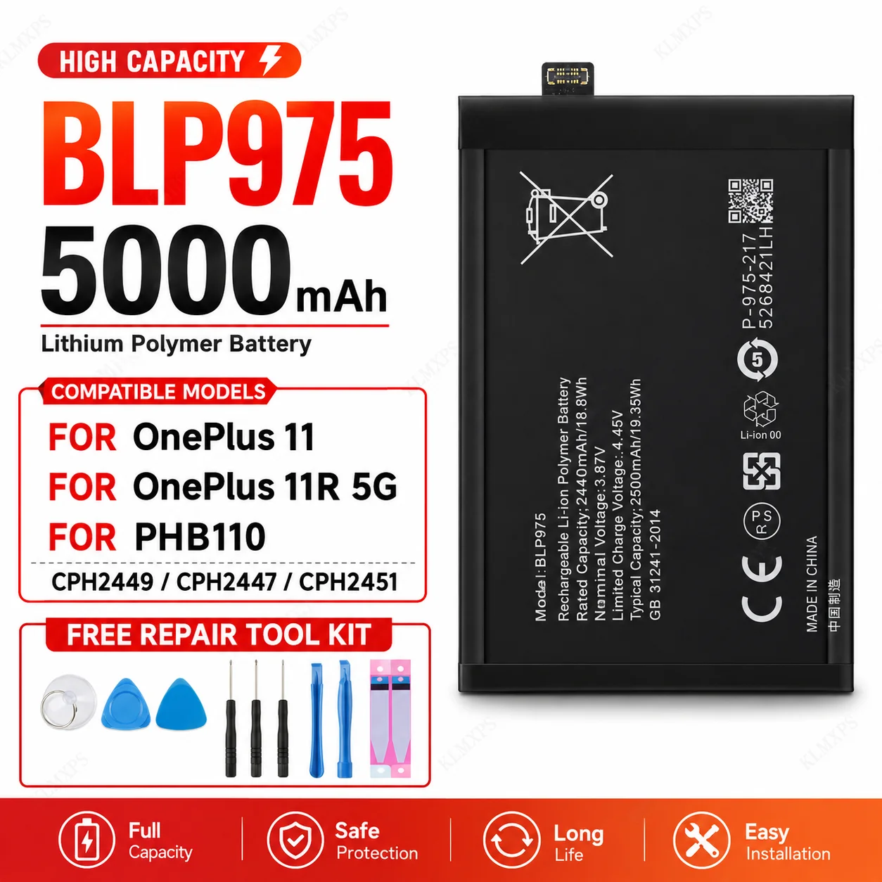 Premium Replacement Battery BLPA25 BLP975 BLP925 BLP921 For OPPO OnePlus 12 5G 11 11R 5G 10R 5G Nord 3 ACE Phone Repair Battery