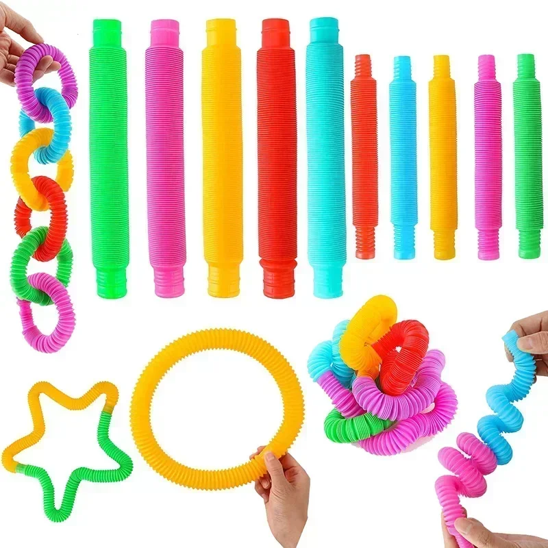 8PCS Colorful Telescopic Tube Pop Tube Stretching Tube Corrugated Tube Children Adult Stress Relief Toy Educational Folding Toys