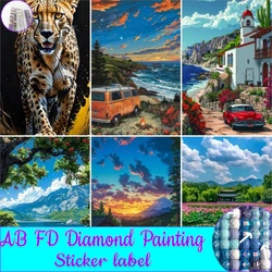 AB FD Diamond Painting with Sticker Label 5d Diamond DIY Embroidery Landscape Crafts Flower Tiger Mosaic Flowers Home Decoration