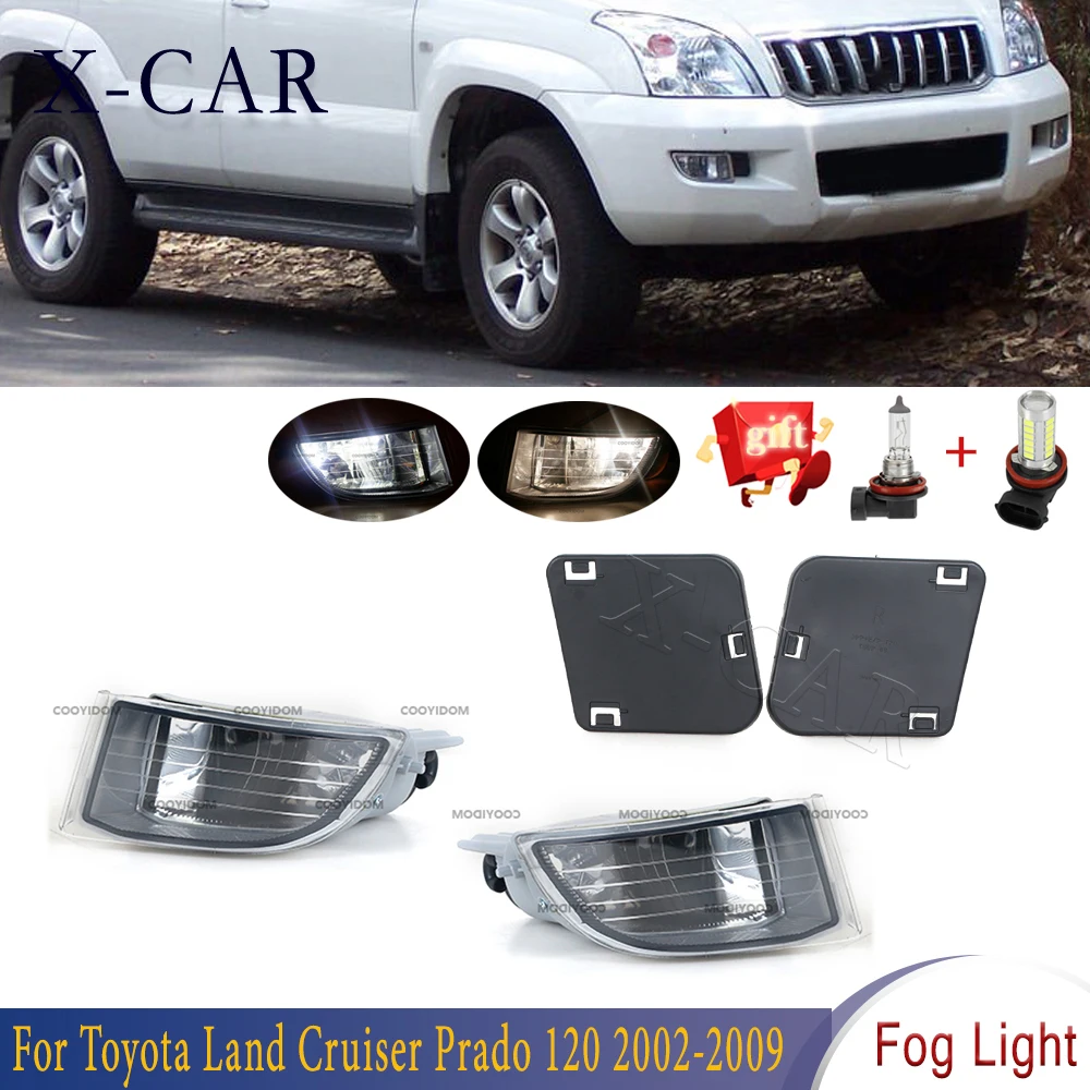 For Toyota Land Cruiser Prado 120 LC120 2003-2009 LED Halogen Front Bumper Fog Light Foglamp Cover Grille Bezel 81221-60070