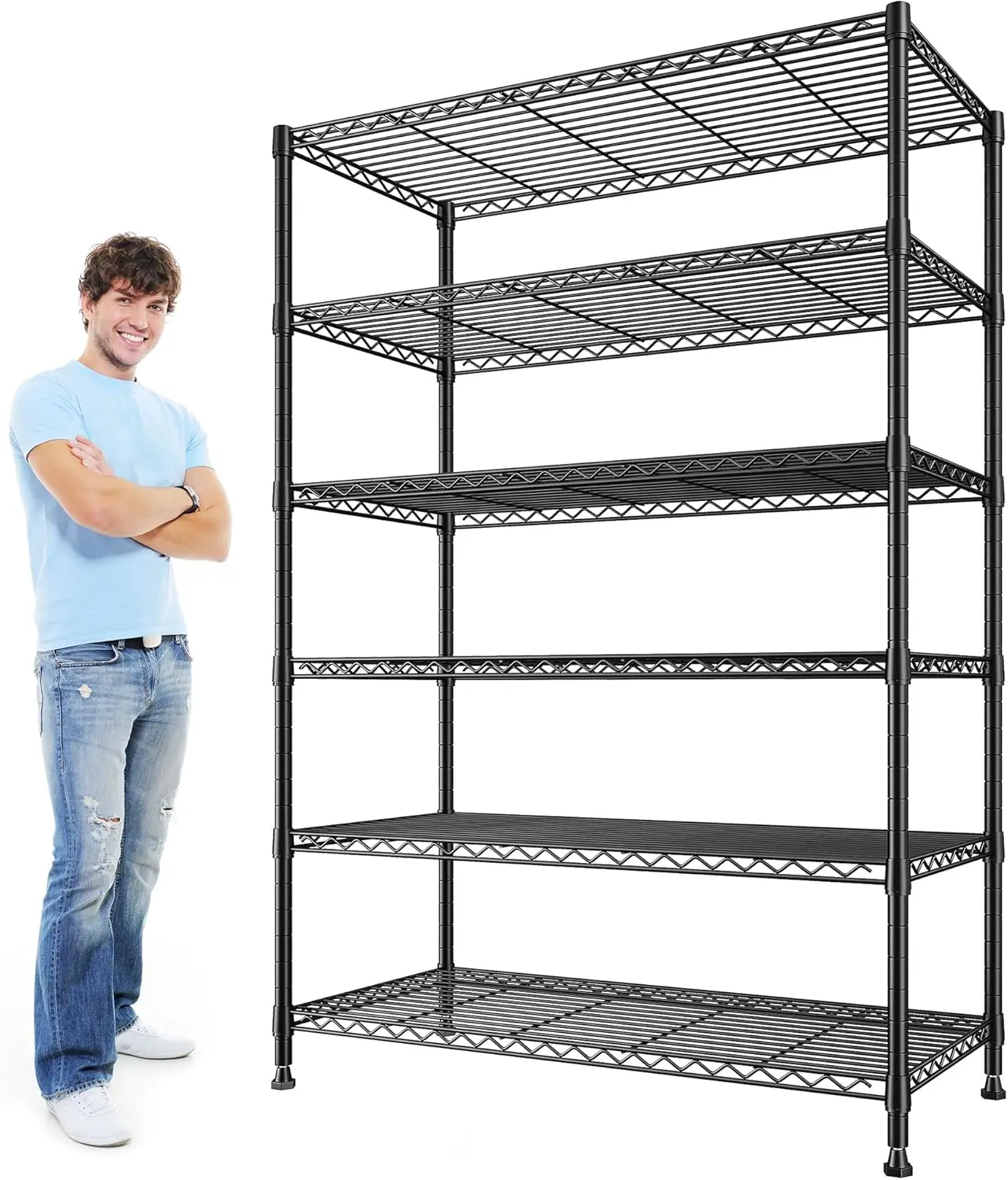 Reibii 75''H Storage Shelves 6 Tier Wire Shelving Unit 1200Lbs Metal Shelves For Storage Rack Adjustable Metal Shelving For