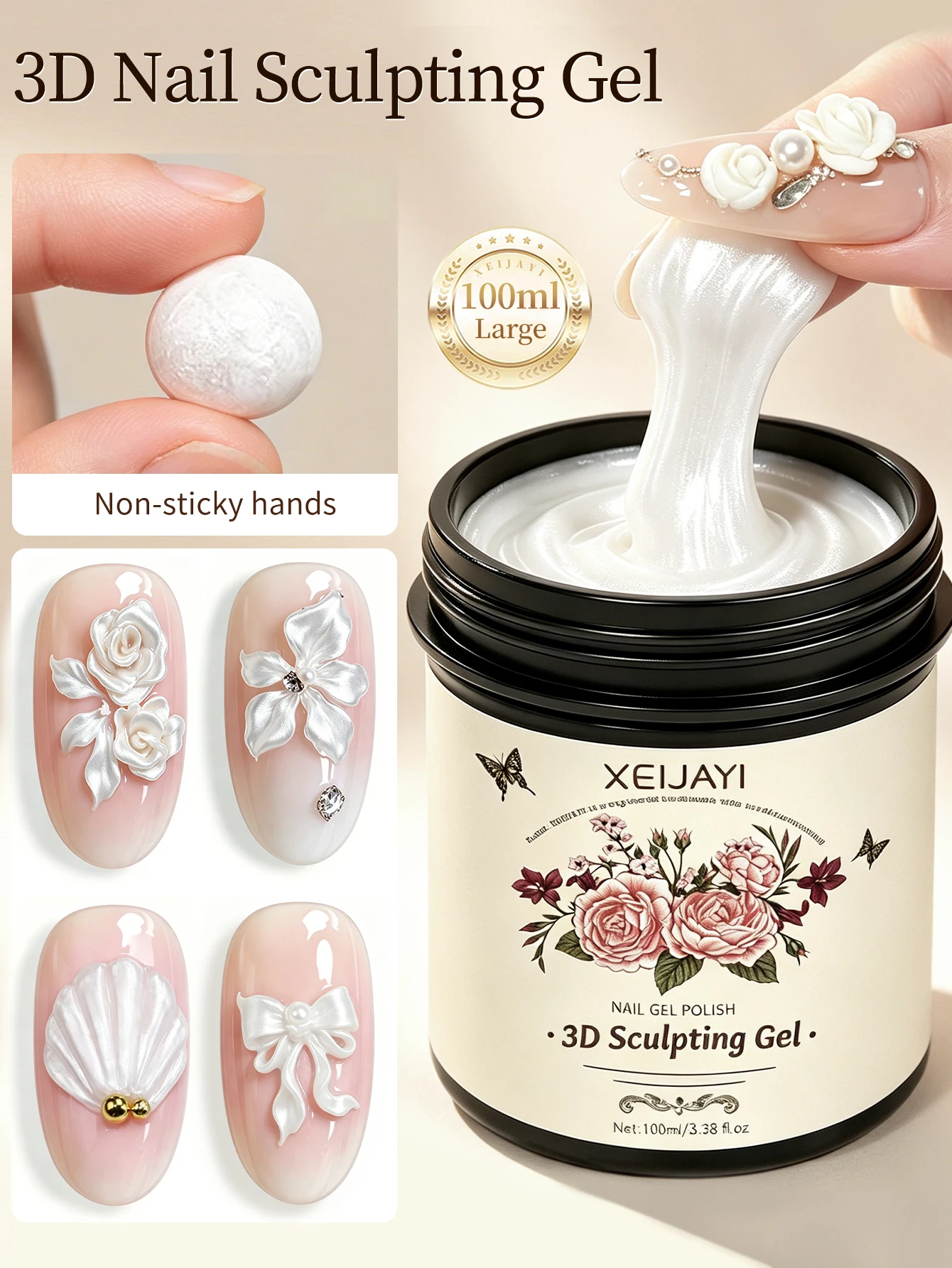 1pc 100ml 3D Nail Sculpture Gel, Glitter Solid Carving Gel, for Nail Art Design and Shaping Gel Nail