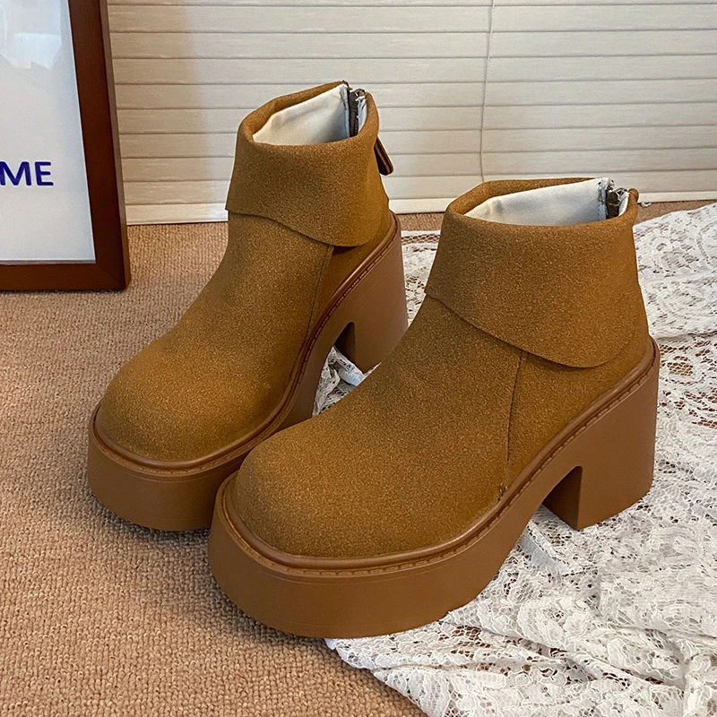 

High Heels Women Ankle Boots Suede Chunky Fashion Shoes Designer Dress Woman Pumps 2025 Winter Short Boots Female Zapatillas