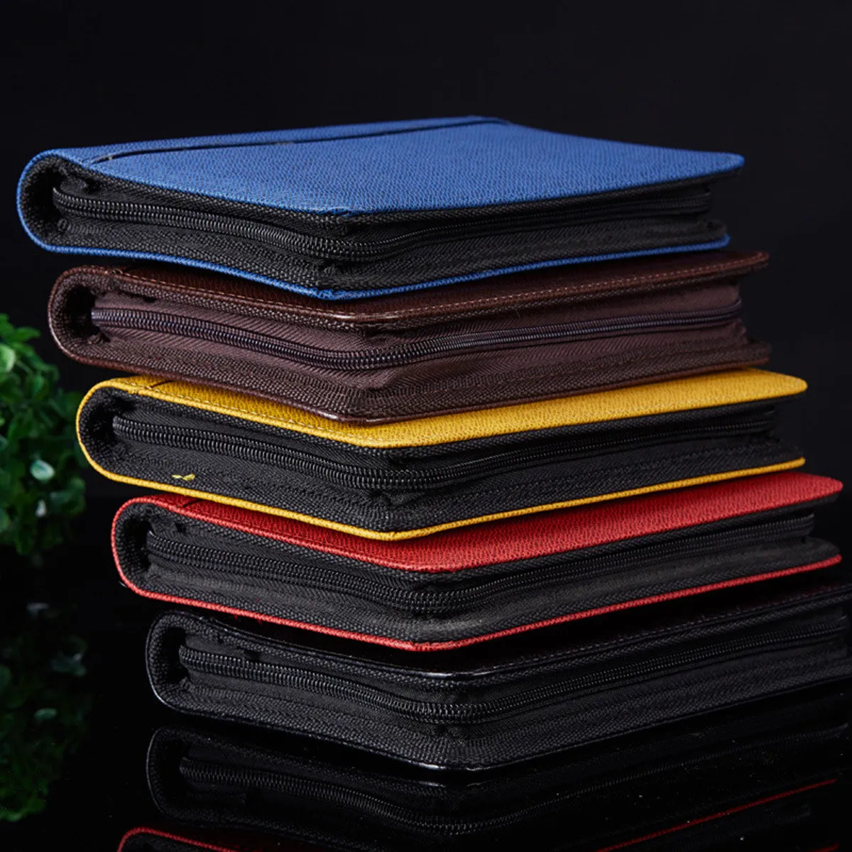 A5 Zipper Portfolio Notebook PU Featuring Calculator 4 Cardholders Cash Pocket 6 Ring Binder Pen Loop for Meetings