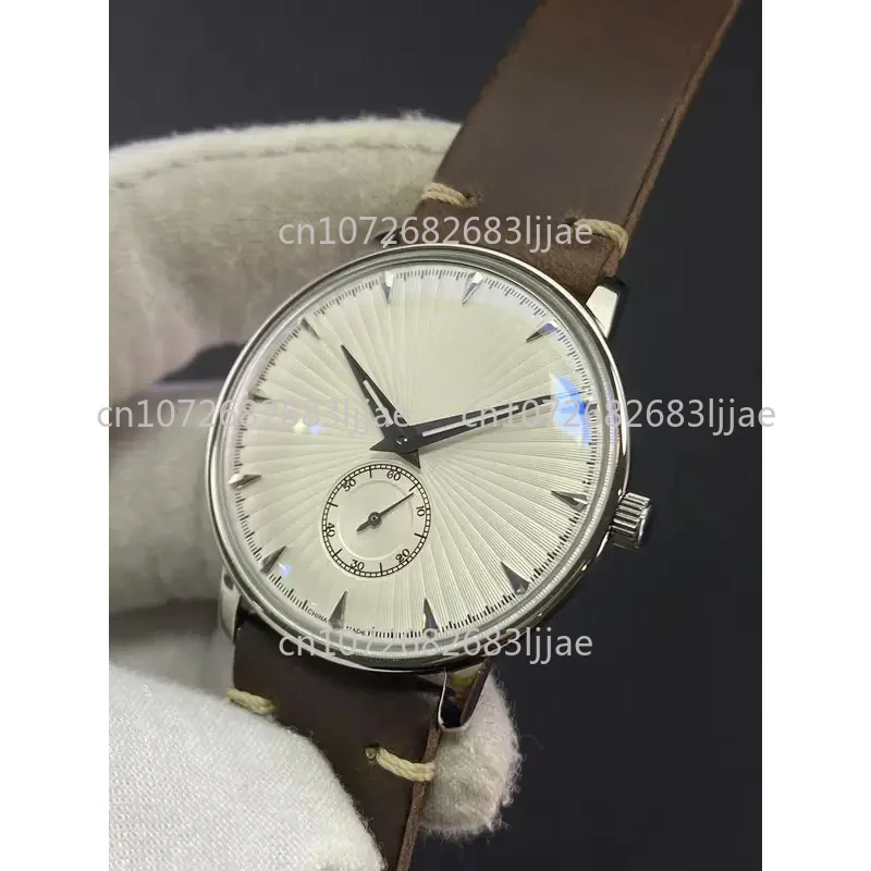 صغيرة 38 مللي متر خمر العاج الأبيض دليل لف الميكانيكية ساعة رجالي فقاعة مرآة كوكتيل سلسلة رقيقة جدا قذيفة Halvanstrap