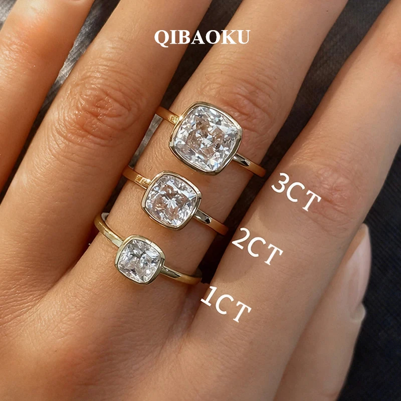 QIBAOKU 1-3CT Cushion Cut Moissanite Rings for Women Pass Test Wedding Proposal Lab Diamond Jewelry S925 Sterling Silver 2026