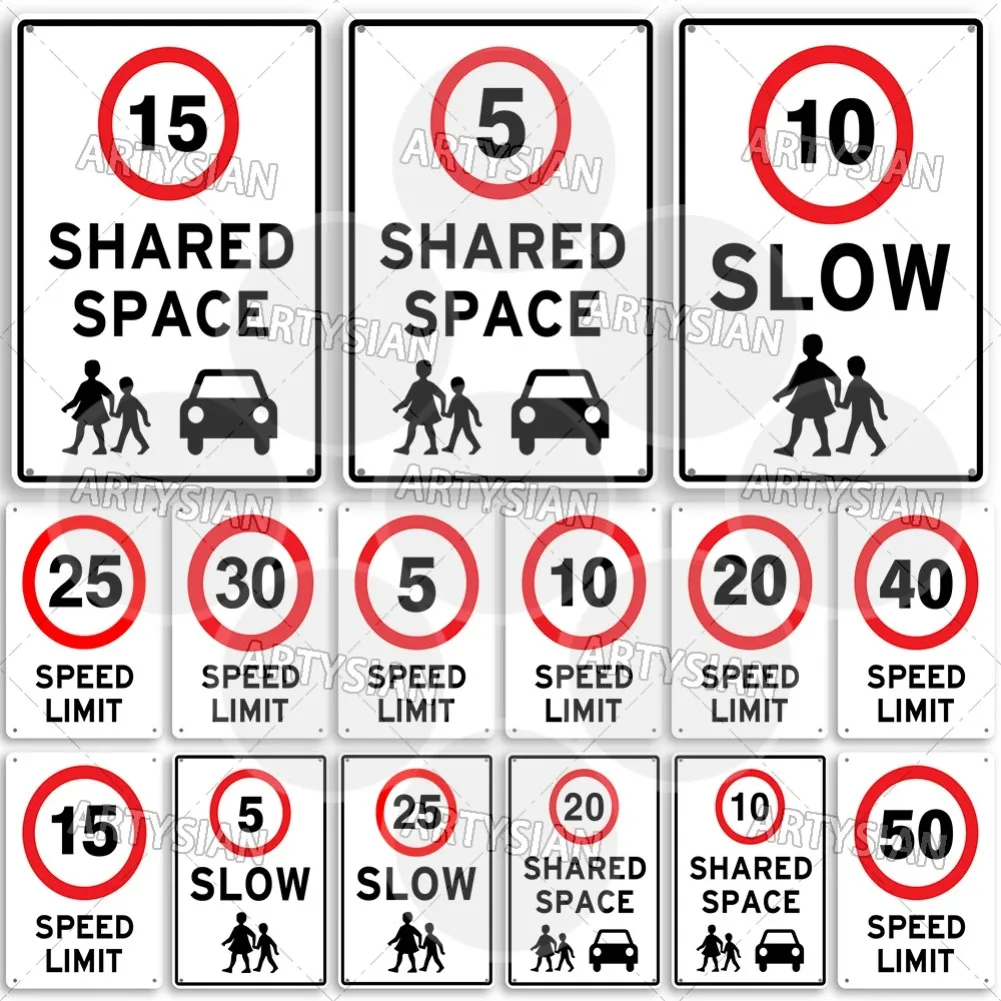 Speed Limit Metal Sign Traffic Plaque Road Safety Shared Space Kids Crossing Caution Slow Down 5 15  20 25 30 MPH