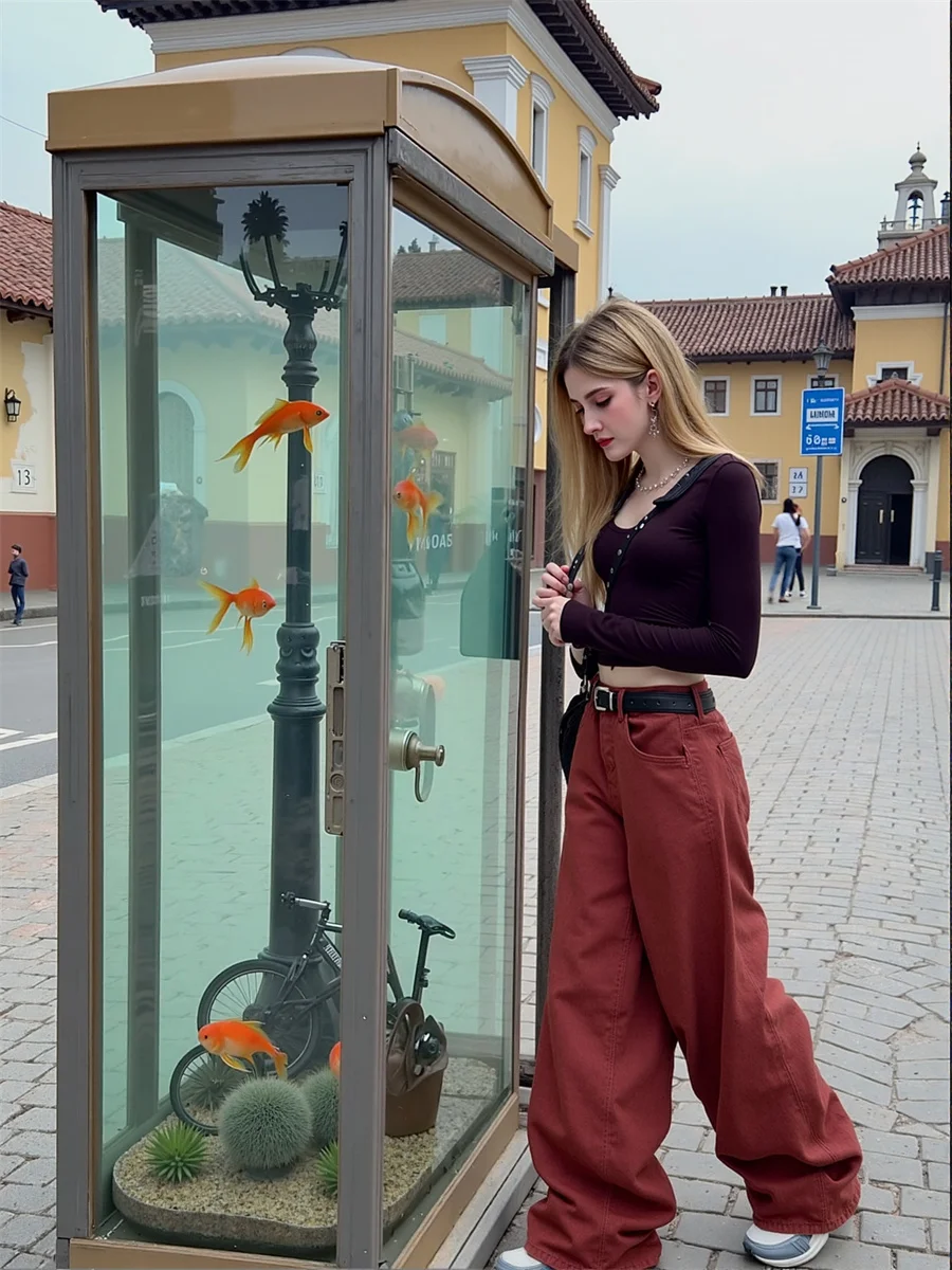 Floor Wide Leg Red High Waist Jeans Cloth For Woman Denim Pants Summer Women Spring Printed Straight-Fit Dancing Festival Casual