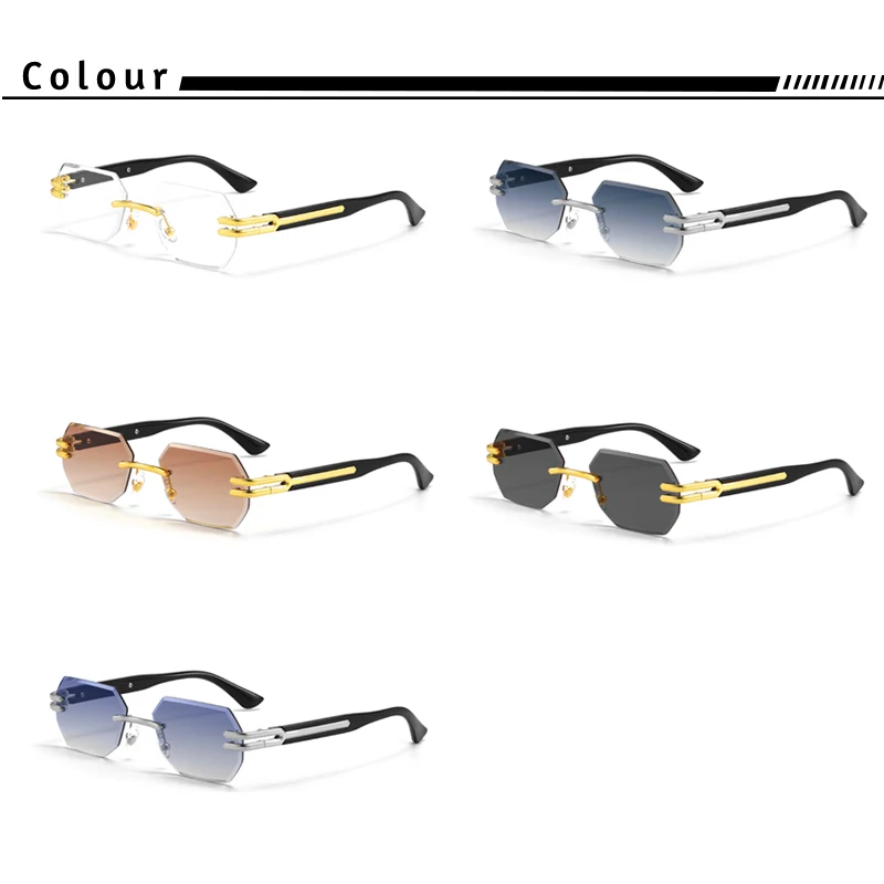 CATERSIDE Retro Randlose Sonnenbrille für Herren, polygonaler Metallrahmen, hochwertige Damen-Sonnenbrille, Outdoor-Reisegeschenk, Sommer-Stil – Detail 5