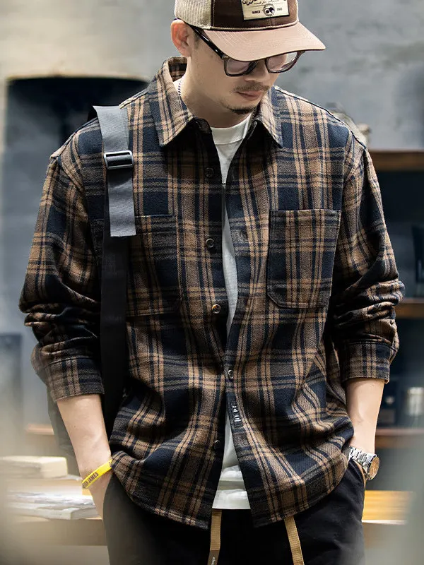 

Мужская повседневная осенняя модная рабочая одежда из чистого хлопка в клетку Long Sve irt, пальто свободного кроя, дышащее, удобное