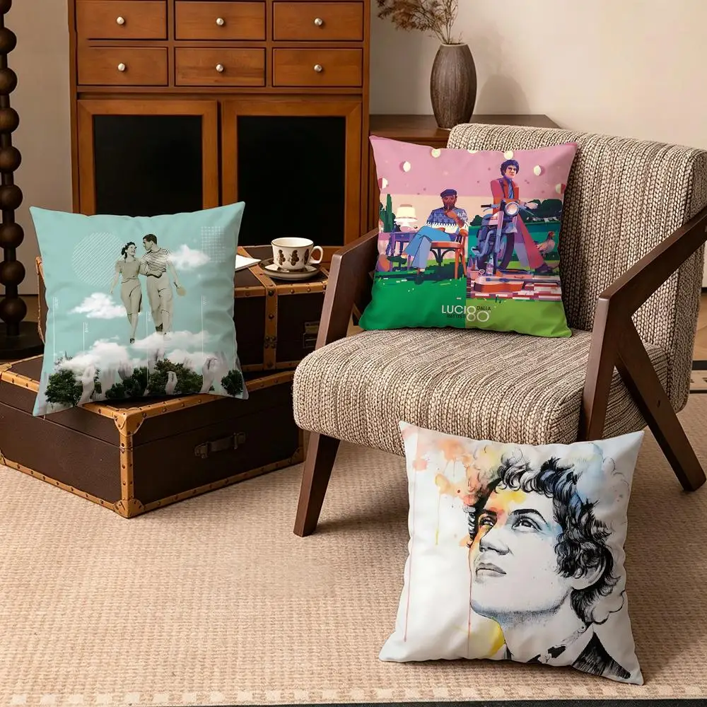 Celebrity-Lucio BattistiS Cushion Cover Soft Velvet Cushion Cover Set 4Pcs 50x50 45x45 Zipper Pillowcase for Home Decor