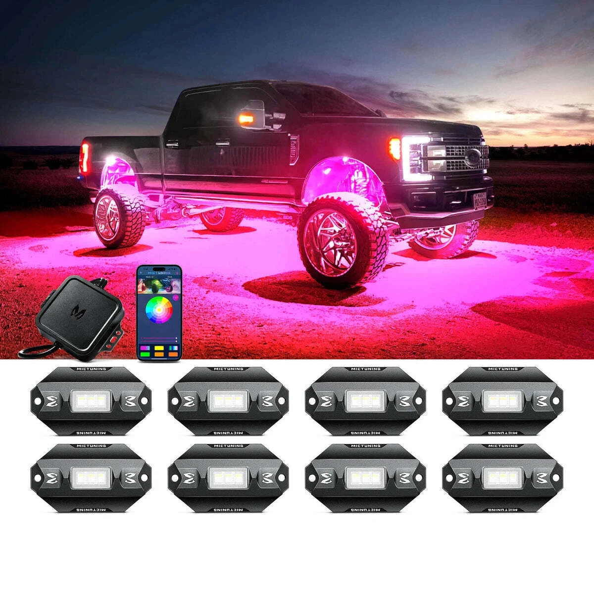 

MICTUNING 12Pods C1 RGBW LED Rock Lights OffRoad APP Control Underbody Neon Lamp IP68 Waterproof