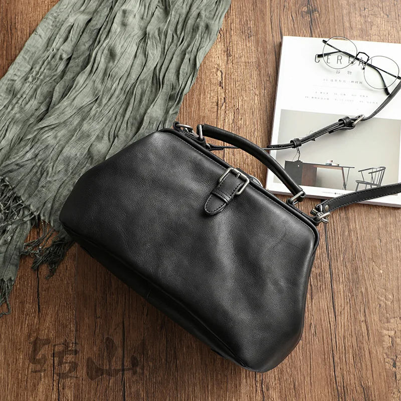 Fashion Genuine Leather Long Strap Doctor Bags Shoulder Manual Natural Cowhide Women Bags