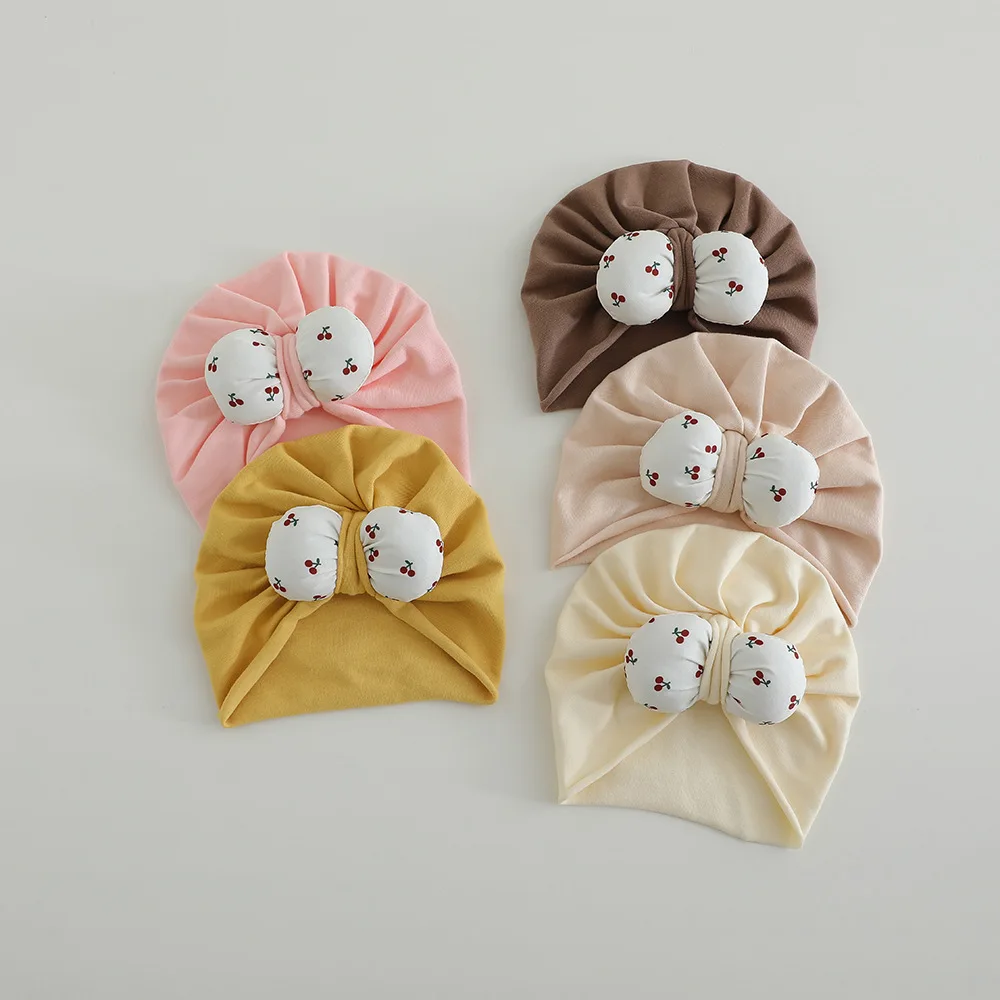 

Cute Cherry Baby Turban Elastic Beanie Soft Cotton Infant Indian Hat 0-1 Year Newborn Fetal Cap Kids Headscarf Hair Accessories