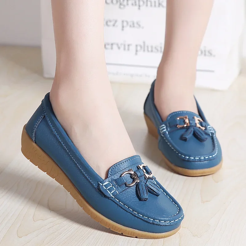 Neue Frühling-Herbst Damen Übergrößen-Lederloafer, Erwachsenen-Keilabsatz-Mutterschuhe, Damen Flache Freizeitloafer für Pendeln und Freizeit