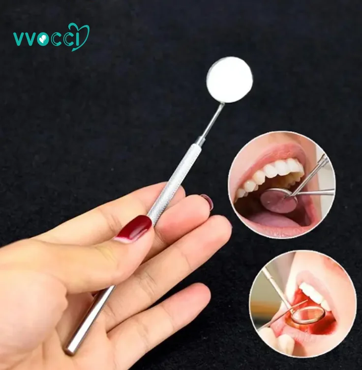 vvocci Teeth Whitening Cleaning 1pc  Eyelash Extension  Tool Makeup Tool Handle Mirror Stainless Steel Dental Oral Mirror