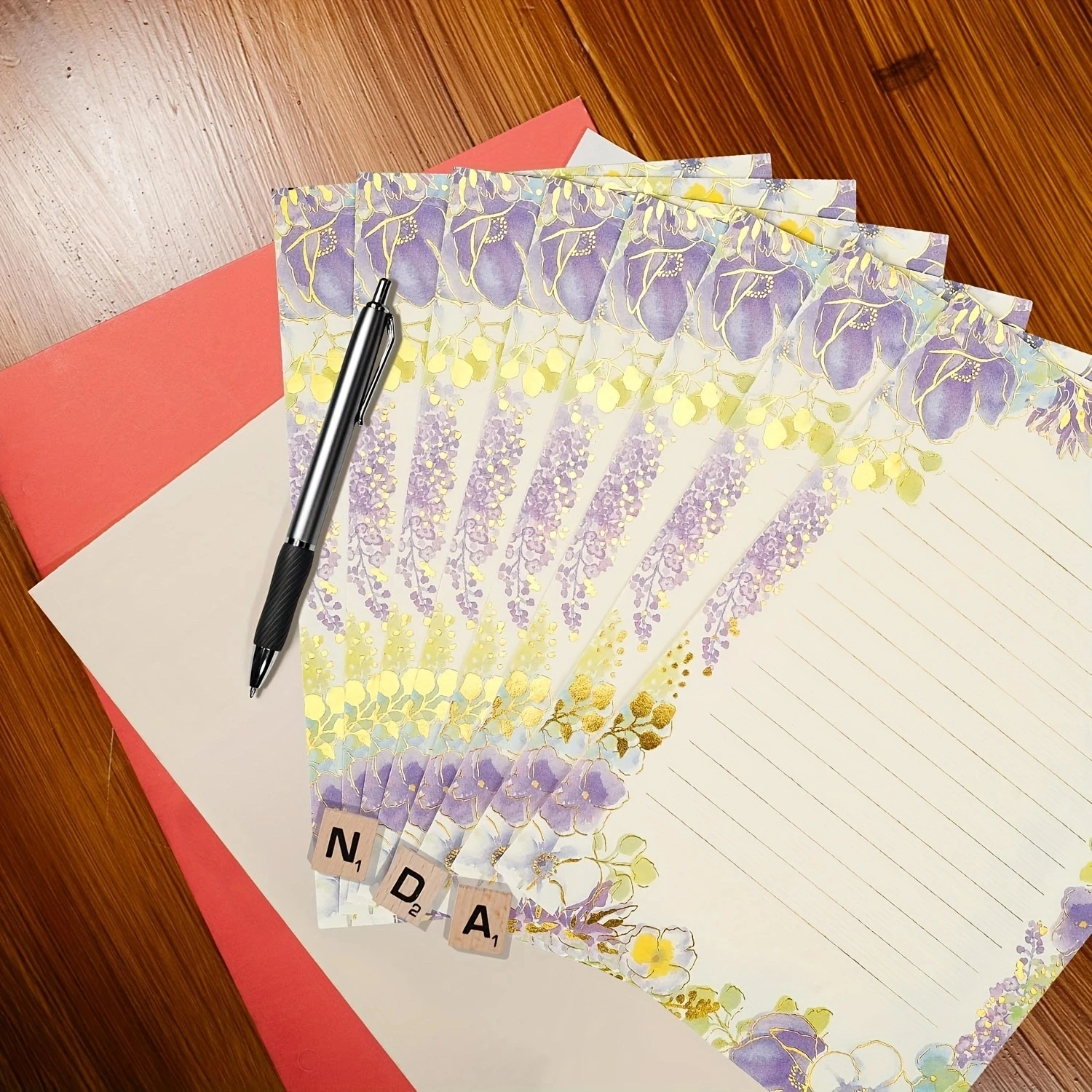 A5 Cute Colored Gold Foil Stamping Fancy Lined 32 Sheets Stationery Writing Letter Paper Set for DIY Crafts Wedding Invitation
