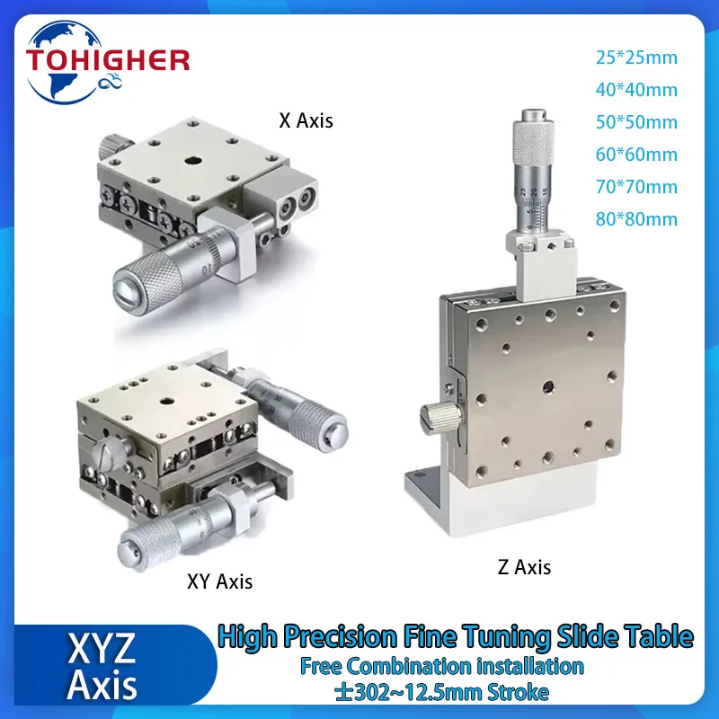 

X/XY/Z Axis Fine Tuning Displacement Platform Stainless Steel Manual Vertical Lift Knob Adjustment Linear Stage Slide Table