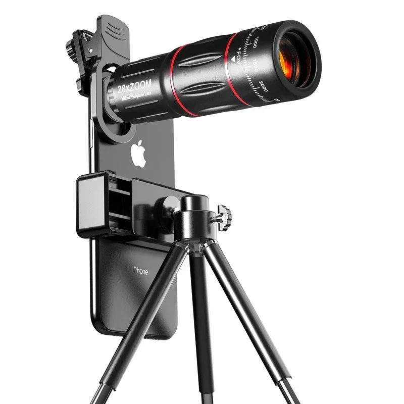 TOKOHANSUN 28X Mobile Phone Monocular Telescope Lens astronomical zoom lens extendable tripod for iPhone 7 8 Plus 11 Smartphones