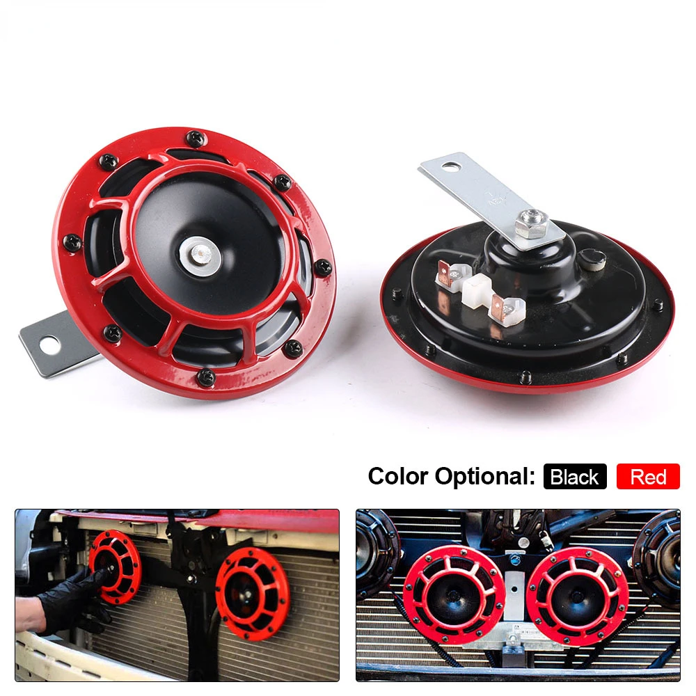 2PCS HD Red Hella Super Loud Compact Electric Blast Tone Air Horn 12V 115DB For Motorcycle Car Speaker Horns