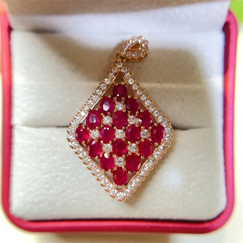 100% Natural Ruby 3x4mm 16pcs Stone Jewelry Necklace Pendant 925 Silver Jewelry with 3 Layers 18K Gold Plating