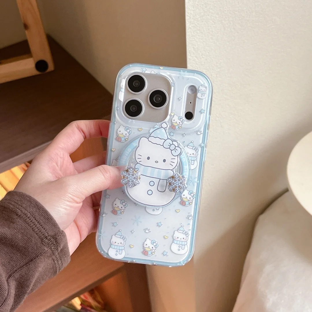 

Korean lovely Snowman Accessories Magnetic For Magsafe Wireless Charge Case For iPhone 14 15 16 17 Pro Max Protection Cover﻿﻿