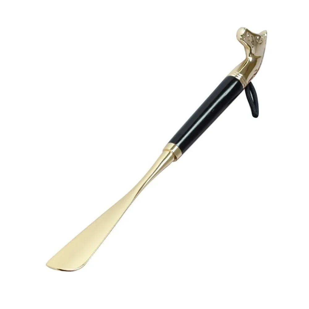 

32cm Metal Shoe Horn Lion/Horse Head Handheld Wood Handle Shoehorn Long Shoes Wearing Tool Portable Shoe Lifter Reduce Bending