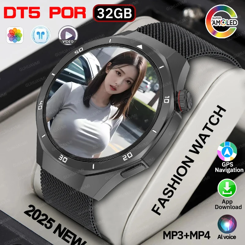 Fashion New GT5 Pro New 32GB Memory Smart Watch Video Play NFC GPS Navigation  HD AMOLED Bluetooth Call Waterproof Sports Watch