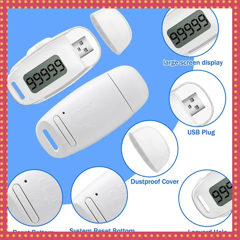 

B74A 2Pcs 3D Pedometer Step Counter For Walking USB Rechargeable Step Tracker With Removable Clip And Lanyard Durable