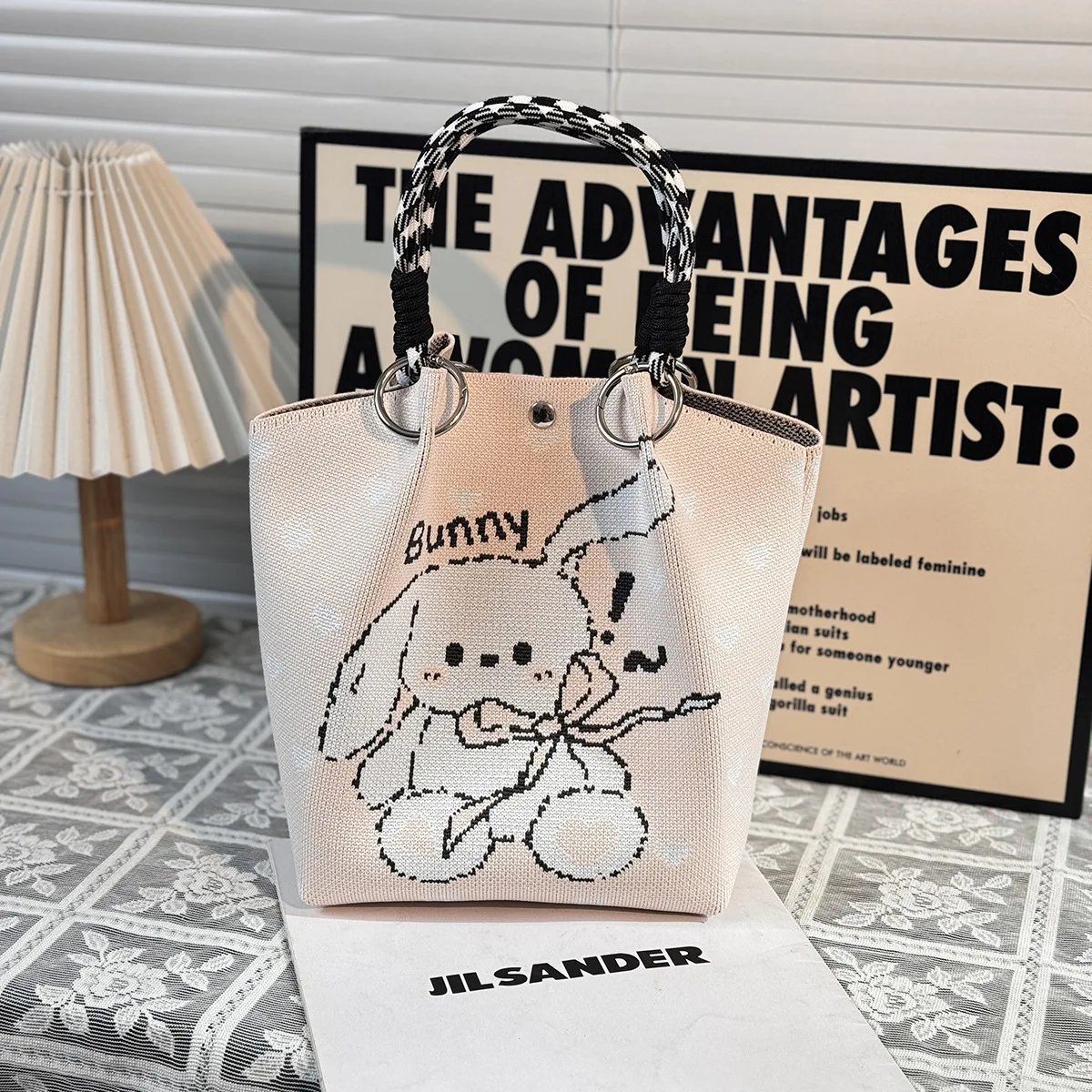 Cute Cartoon Rabbit Knitted Handbag, High-Quality Eco-Friendly Animal-Patterned Gift Bag, Multifunctional Large-Capacity Tote Bag, Suitable for Gifting to Family, Friends, Classmates, Holiday Shopping, Fashionable Handbag, Daily Casual Outing, Carrying Essentials, Women's Bag