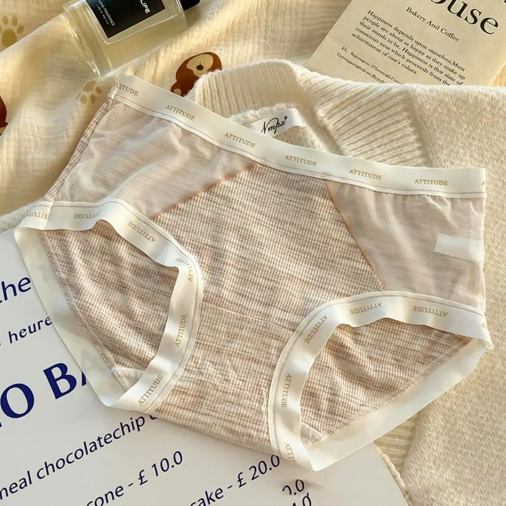

3Pcs Ultra-thin Stripe Letter Briefs Mid Waist Cotton Crotch Mesh Seamless Panties Lingerie Underpants Underwear for Women Girl