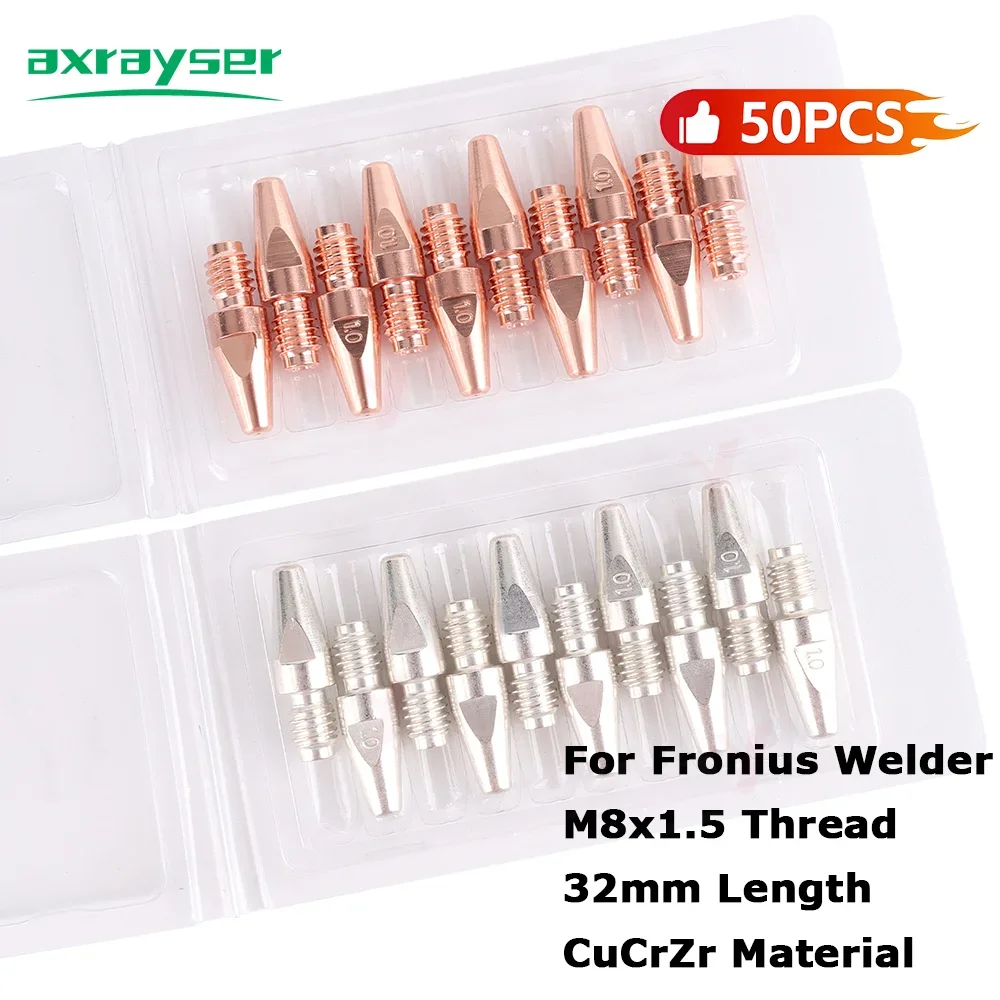 10/20/50Pcs Fronius M8x1.5 Thread 32mm Length M8x32mm Contact Tips CuCrZr Material Silver Plated MIG MAG GMAW Contact Tips