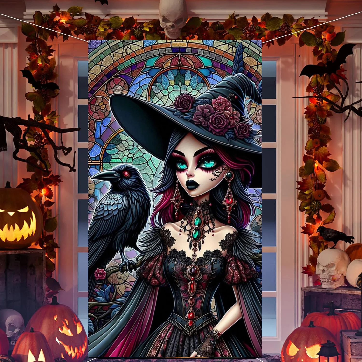 

Gothic Art Witch and Crow DIY Mosaic Diamond Painting For adults beginners, Diamond Art Embroidery For Hallowen Decor