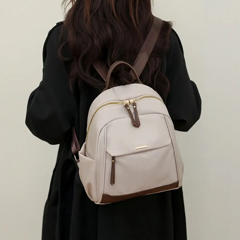 Casual Canvas Nylon Backpack Large Capacity Zipper Women Backpack Lightweight Waterproof Oxford Shoulder Bag Storage Bag