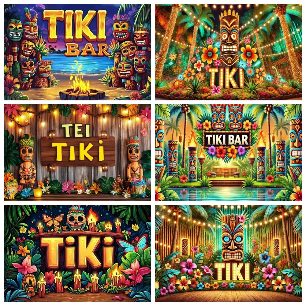 

Hawaiian Tiki Bar Background For Outdoor Wall Garden Balcony Beach Bar And Holiday Banner Photography props Decoration Banner