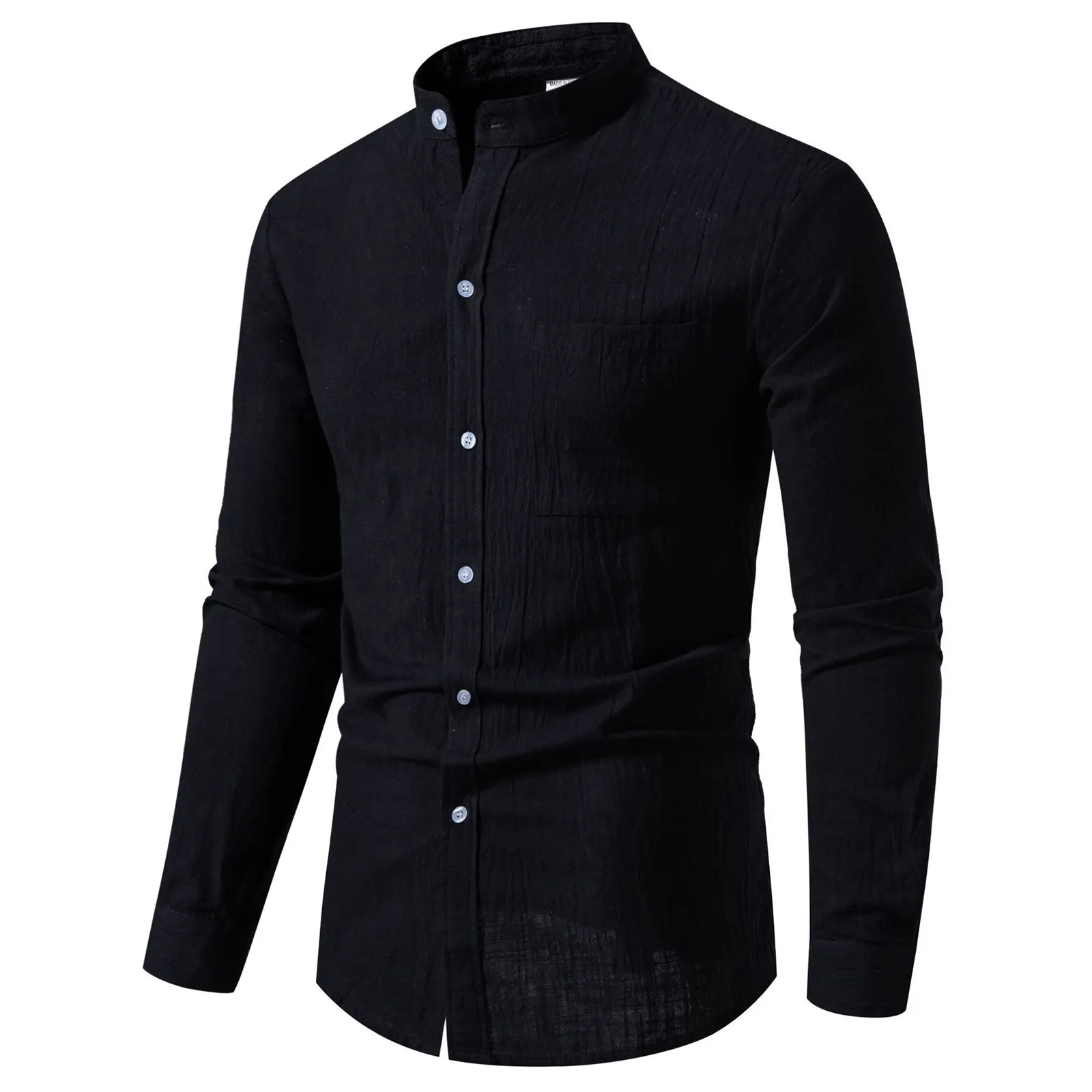 Cotton And Linen Men'S Spring And Autumn Casual Clothing Loose Simple Solid Color Long-Sleeved Shirt Ropa Hombre